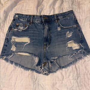 Zara Distressed Blue Denim Shorts